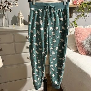 Live Love Dream Pajamas Polar Bear Green Fleece Plush Drawstring FITS GIRLS 12